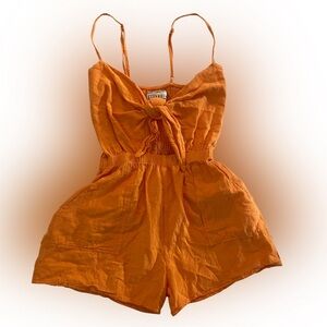 100% Peruvian Cotton. Orange Tie-Front Romper